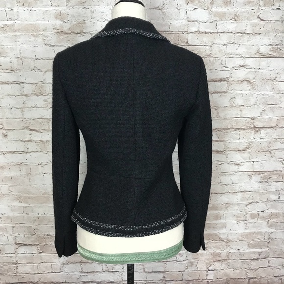 Ann Taylor black tweed blazer with white trim - Picture 3 of 4